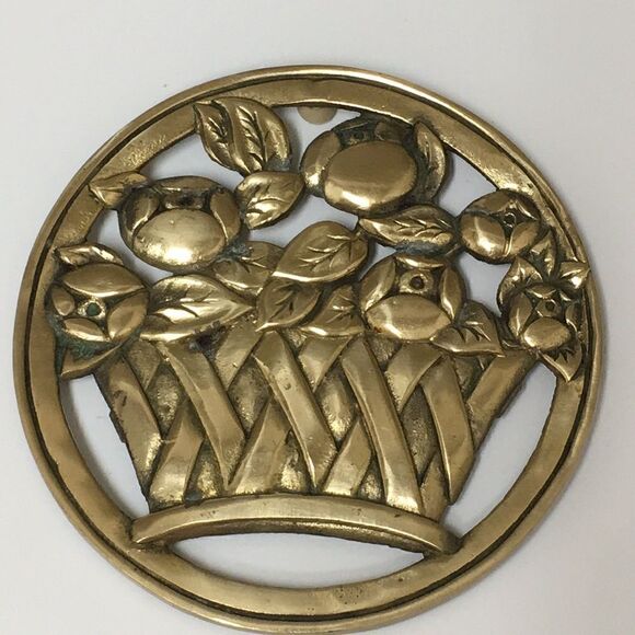 1980’s Rubel Design Floral Brass Footed Tr… - Picture 5 of 11